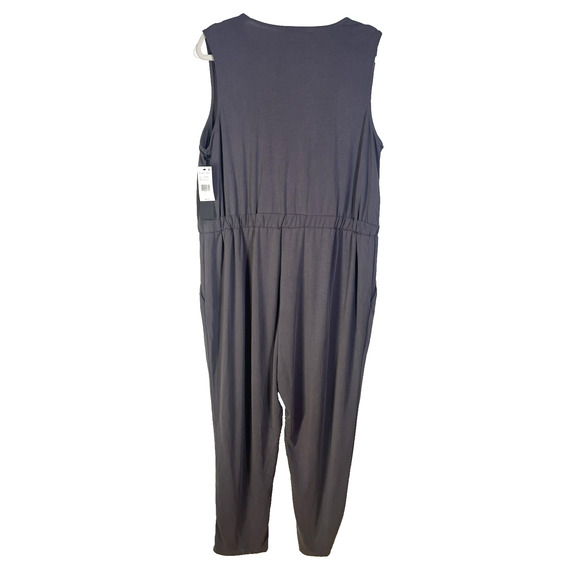Black Tape Surplice Modal Blend Jumpsuit Pockets Stretch Slate Gray Size X New - Picture 2 of 13
